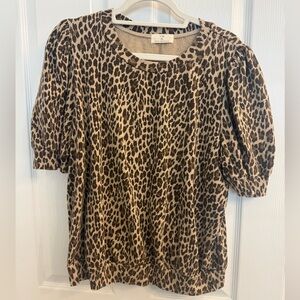 Anthropology T.La Leopard Print Puff Sleeve Top - Tan & Black